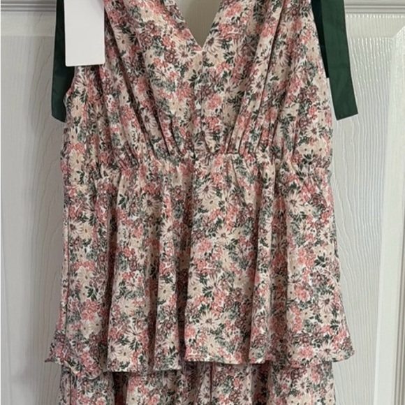Entro Floral Maxi Dress with Green Tie Straps - Picture 2 of 5